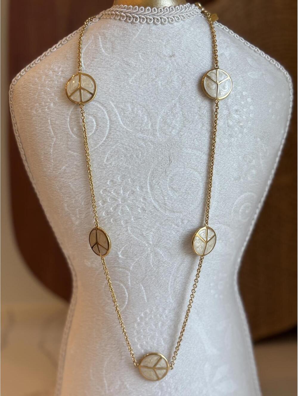 Lauren G Adams Gold Tone Peace Sign Necklace with Mother of Pearl Inlay
